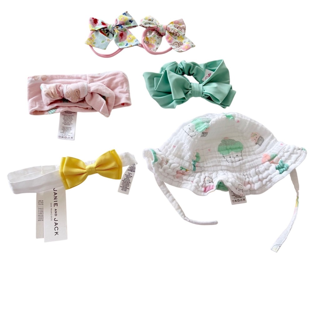Janie and Jack Angel Dear Baby Girls 12-24M Accessory Lot Bows Sun Hat Floral